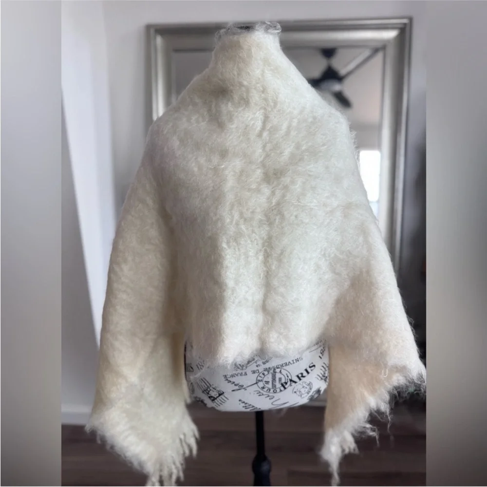 Vintage Beige Wool Chunky Scarf blanket Wrap